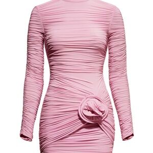 HM x Magda Burtym Rose-Appliqued Mock Turtleneck dress pink size S